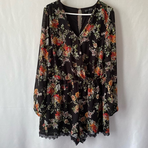 Forever 21 Long Sleeve Floral Romper Plus Size 2x - Picture 1 of 16